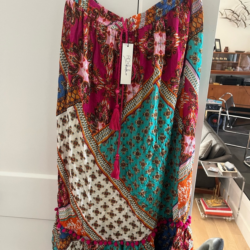 NWT RD Kokio Women's Colorful Maxi Skirt , drawstring , tassels patchwork sx Med